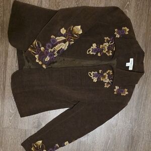Coldwater Creek Brown Blazer with Purple and Gold Embroidery